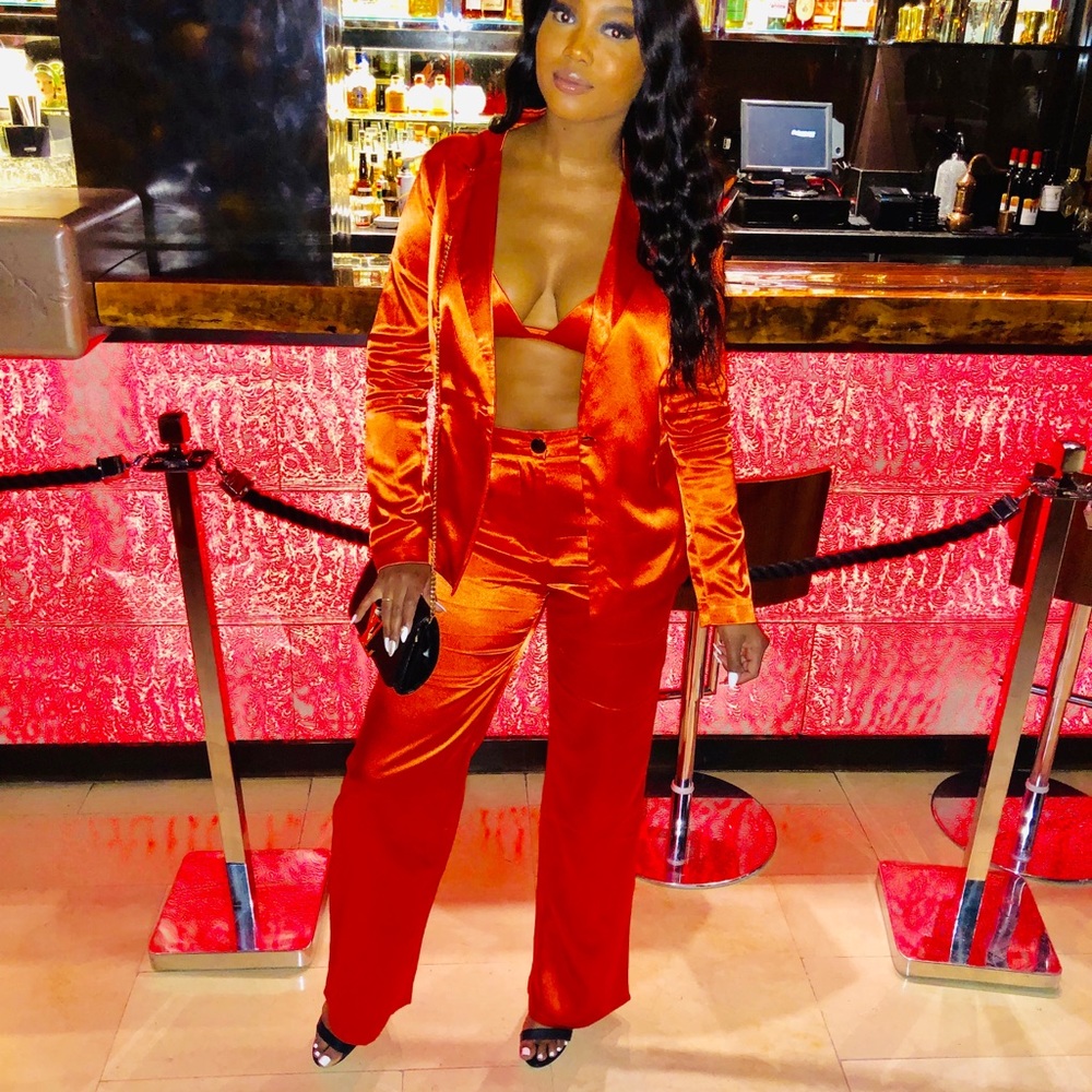 FashionNova silk three piece suit